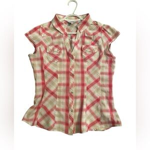 Women’s Roper Short Sleeve Plaid Peral snap Shirt L
